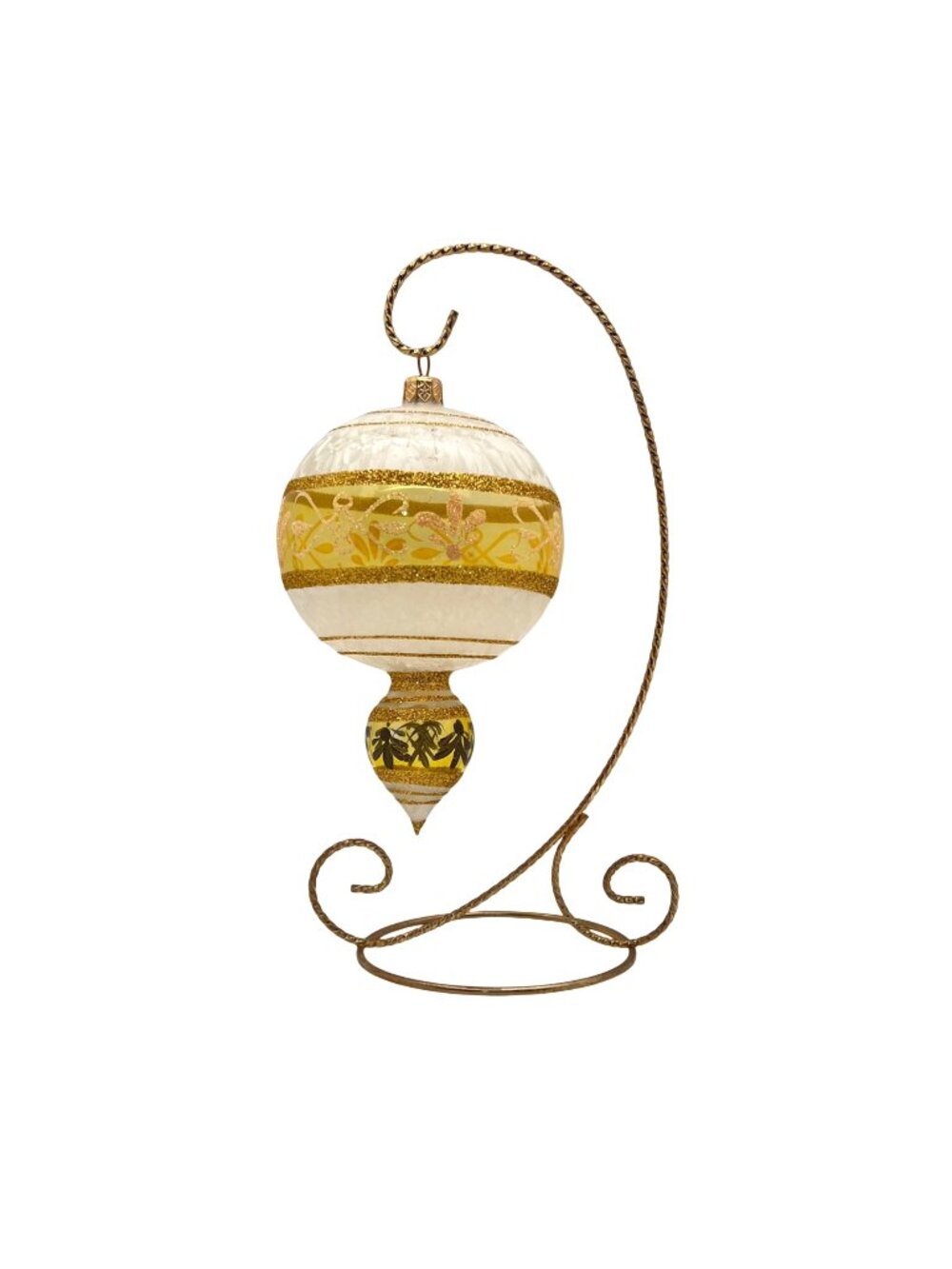 Hand-Painted Glass Ornament Gold Glitter Accents Metal Stand Vintage Holiday 10"